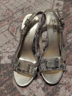 Michael Kors Silver Snake-Print Slingback Heels